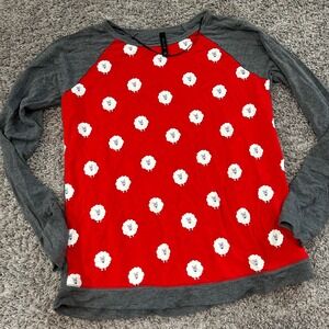 Sheep Print Long Sleeve‎ Red Raglan Top Novelty Graphic Tee Cute Eric Lani small